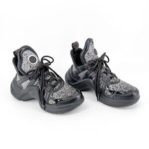 Louis Vuitton Archlight Black Leather Glitter LV Sneakers Size 37.5 US 7.5 Women